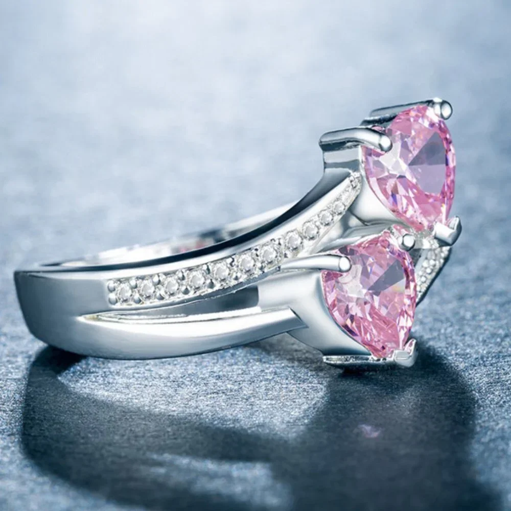 💎 925 Silver Plated Pink Heart Cut Emerald Exquisite Ring, GPMB1528